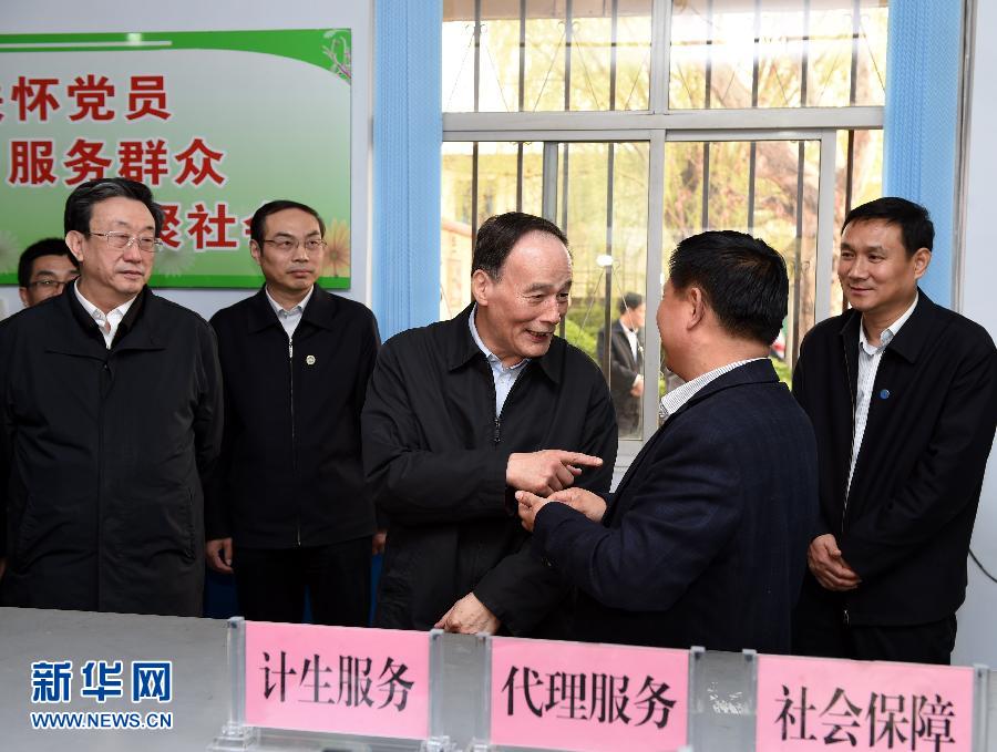 3月27日至28日，中共中央政治局常委、中央紀委書記王岐山到河南省調(diào)研，并主持召開座談會。這是3月27日王岐山在河南林州姚村鎮(zhèn)馮家口村黨支部考察。 新華社記者 饒愛民 攝