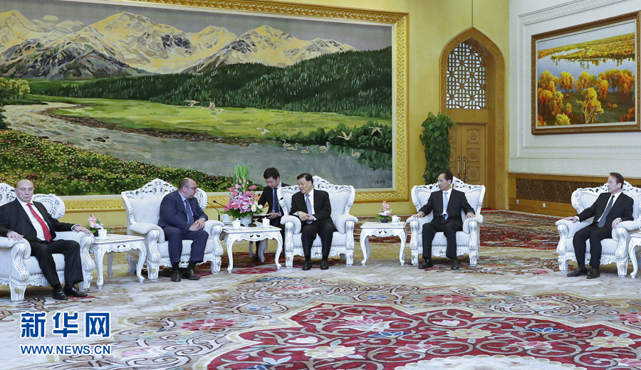 6月7日，中共中央政治局常委、中央書記處書記劉云山在北京會(huì)見金磚國(guó)家媒體高端論壇的媒體代表。新華社記者 鞠鵬 攝