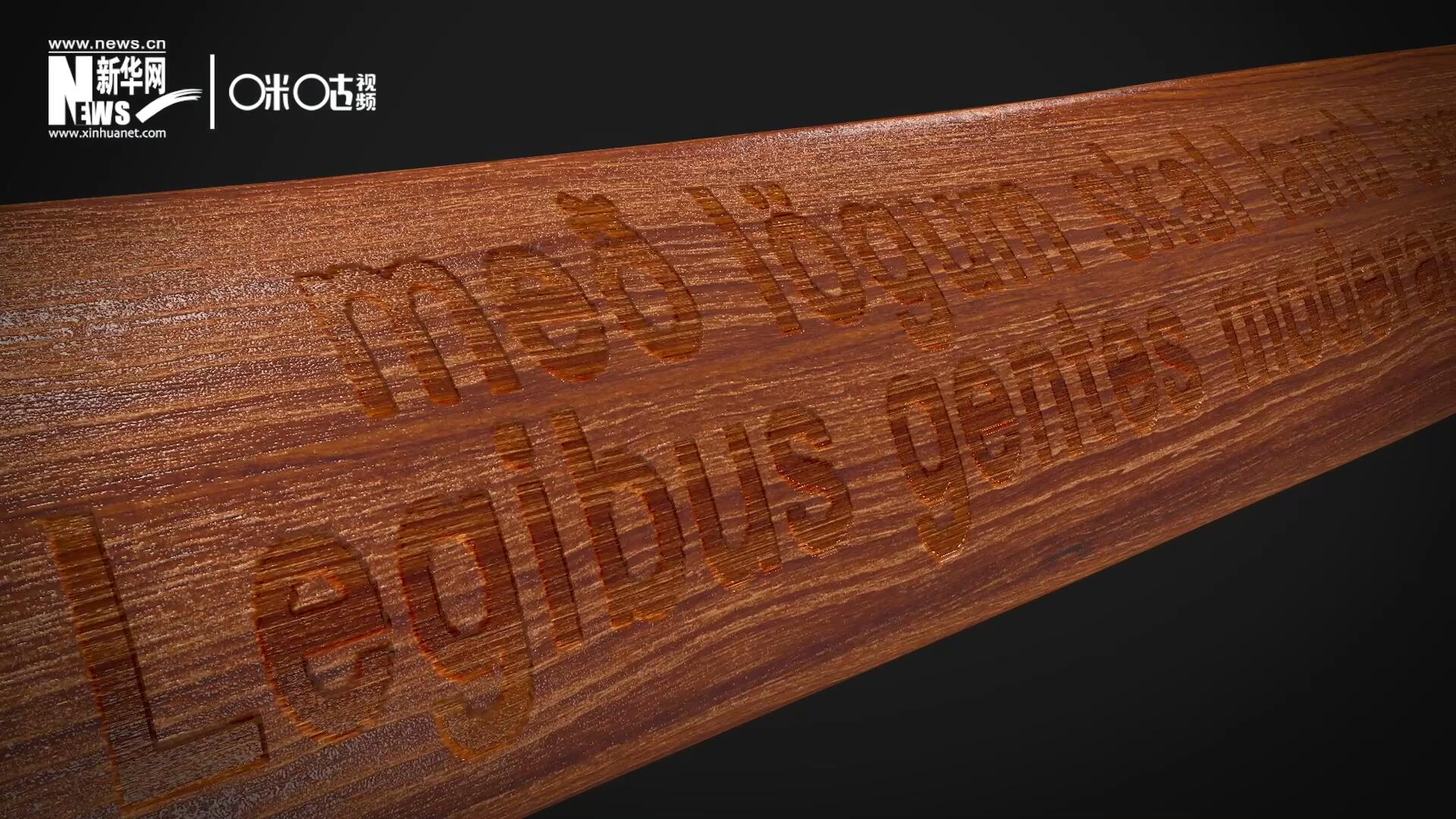 這把木槌尺寸超大、顏色棕紅、精雕細(xì)刻，上面刻有&ldquo;社會必須建立在法律的基礎(chǔ)上&rdquo;。