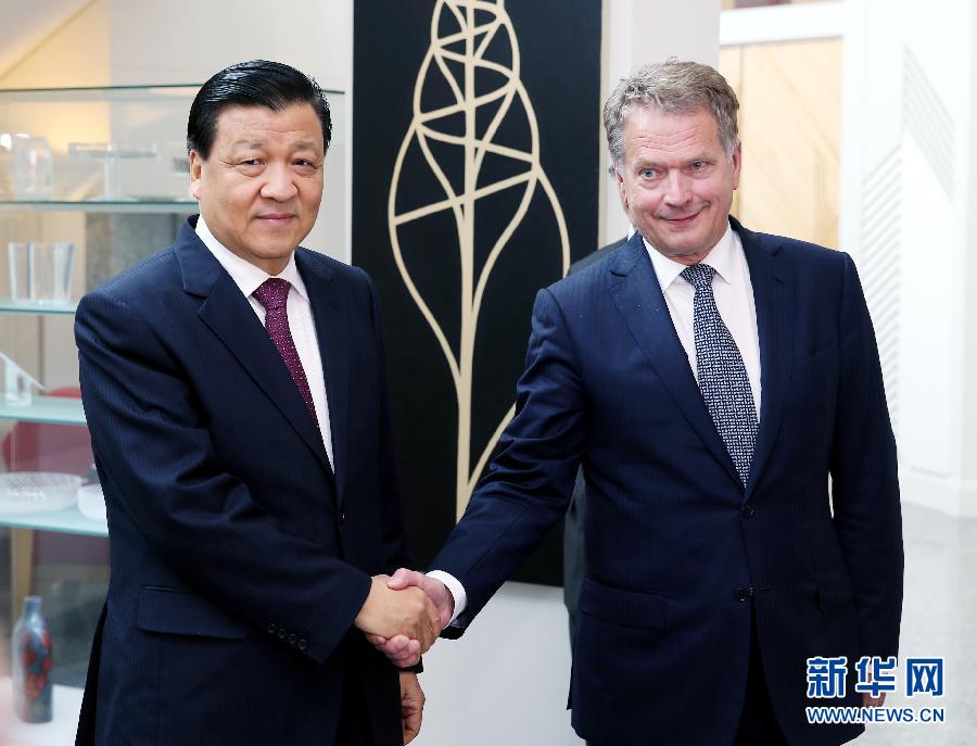 6月12日，中共中央政治局常委、中央書記處書記劉云山在赫爾辛基會見芬蘭總統(tǒng)尼尼斯特。 新華社記者姚大偉攝