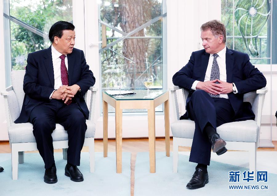 6月12日，中共中央政治局常委、中央書記處書記劉云山在赫爾辛基會見芬蘭總統(tǒng)尼尼斯特。 新華社記者姚大偉攝 