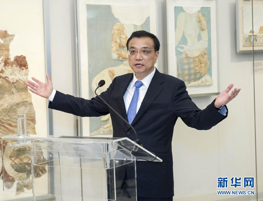 6月21日，國(guó)務(wù)院總理李克強(qiáng)與希臘總理薩馬拉斯共同出席希臘伊拉克利翁博物館新館開館儀式并發(fā)表講話。 新華社記者 王曄 攝