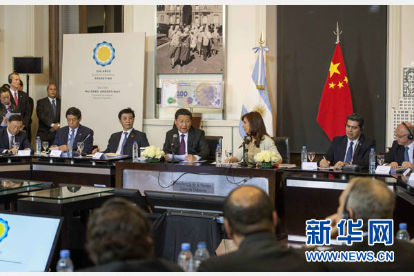 當?shù)貢r間7月18日，國家主席習近平在布宜諾斯艾利斯同阿根廷總統(tǒng)克里斯蒂娜舉行會談。 新華社記者 李學仁 攝