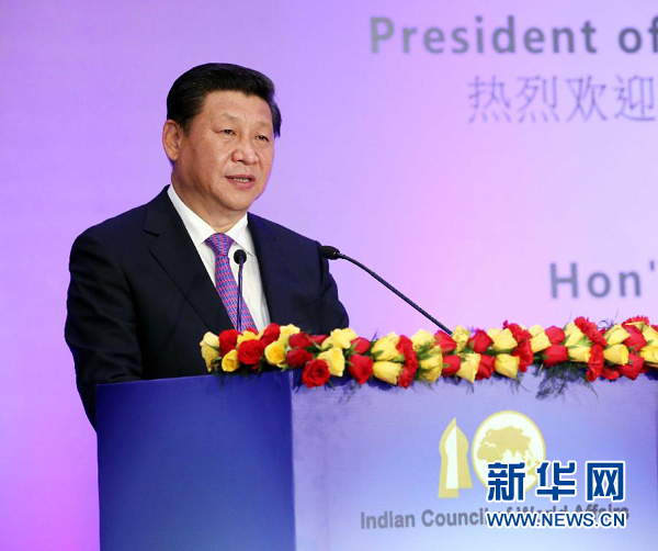 9月18日，國家主席習(xí)近平在印度世界事務(wù)委員會(huì)發(fā)表題為《攜手追尋民族復(fù)興之夢(mèng)》的重要演講。 新華社記者 姚大偉 攝