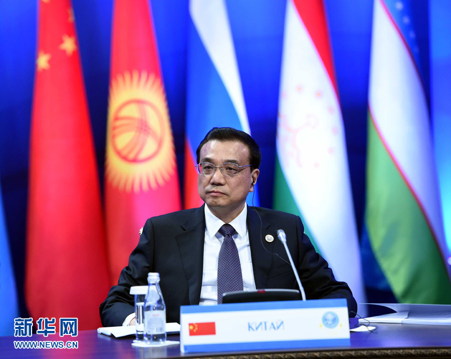 12月15日，中國國務院總理李克強在阿斯塔納出席上海合作組織成員國政府首腦理事會第十三次會議。 新華社記者 饒愛民 攝