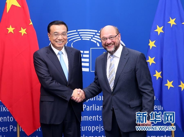 當?shù)貢r間6月29日上午，國務院總理李克強在布魯塞爾會見歐洲議會議長舒爾茨。 新華社記者 龐興雷 攝