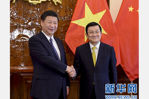 11月6日，中共中央總書記、國家主席習近平在河內(nèi)同越南國家主席張晉創(chuàng)舉行會談。 新華社記者李學仁攝