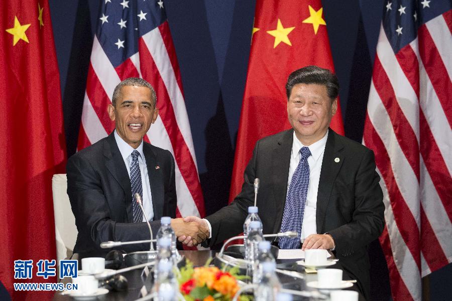 11月30日，國(guó)家主席習(xí)近平在巴黎會(huì)見美國(guó)總統(tǒng)奧巴馬。新華社記者黃敬文攝
