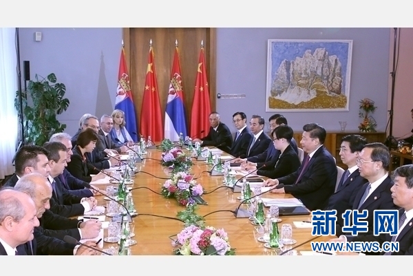 6月18日，國家主席習(xí)近平在貝爾格萊德同塞爾維亞總統(tǒng)尼科利奇舉行會談。 新華社記者 馬占成 攝